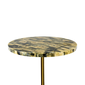 Hedda 23.5" Contemporary Glam Metal/Resin Faux Stone Round End Table - JONATHAN Y
